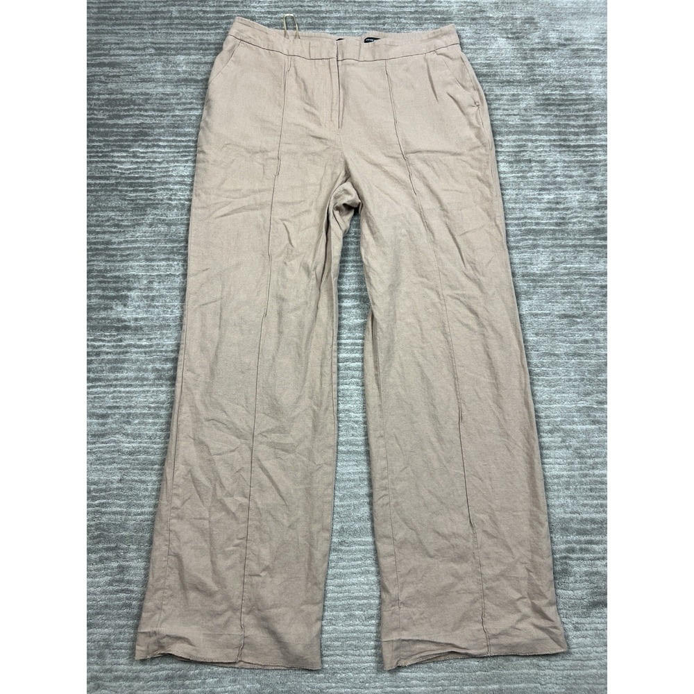 The Limited Pants Womens 14 Beige High Rise Wide Leg Linen Blend Pleated
